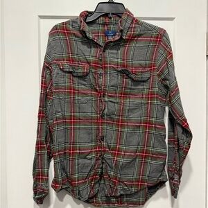 George Gray and Red Plaid Button-Down Shirt